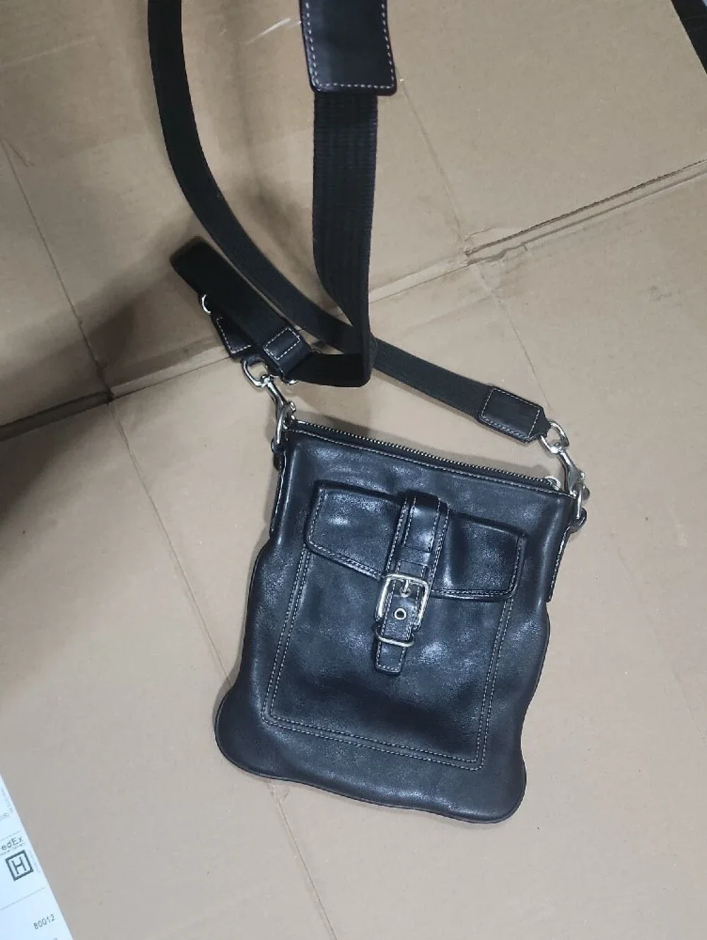 Black Leather Crossbody Bag - Classic Buckle Design